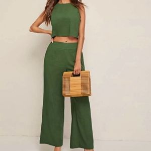 Button Back Crop Top with Wide leg Pants